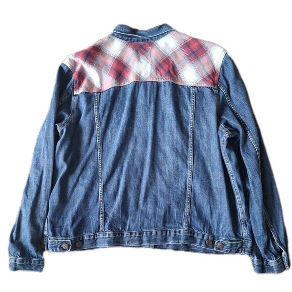 Women's GAP & PENDLETON Denim Jean  Jacket Size XXL Blue & Red Plaid Y2K - Picture 2 of 7